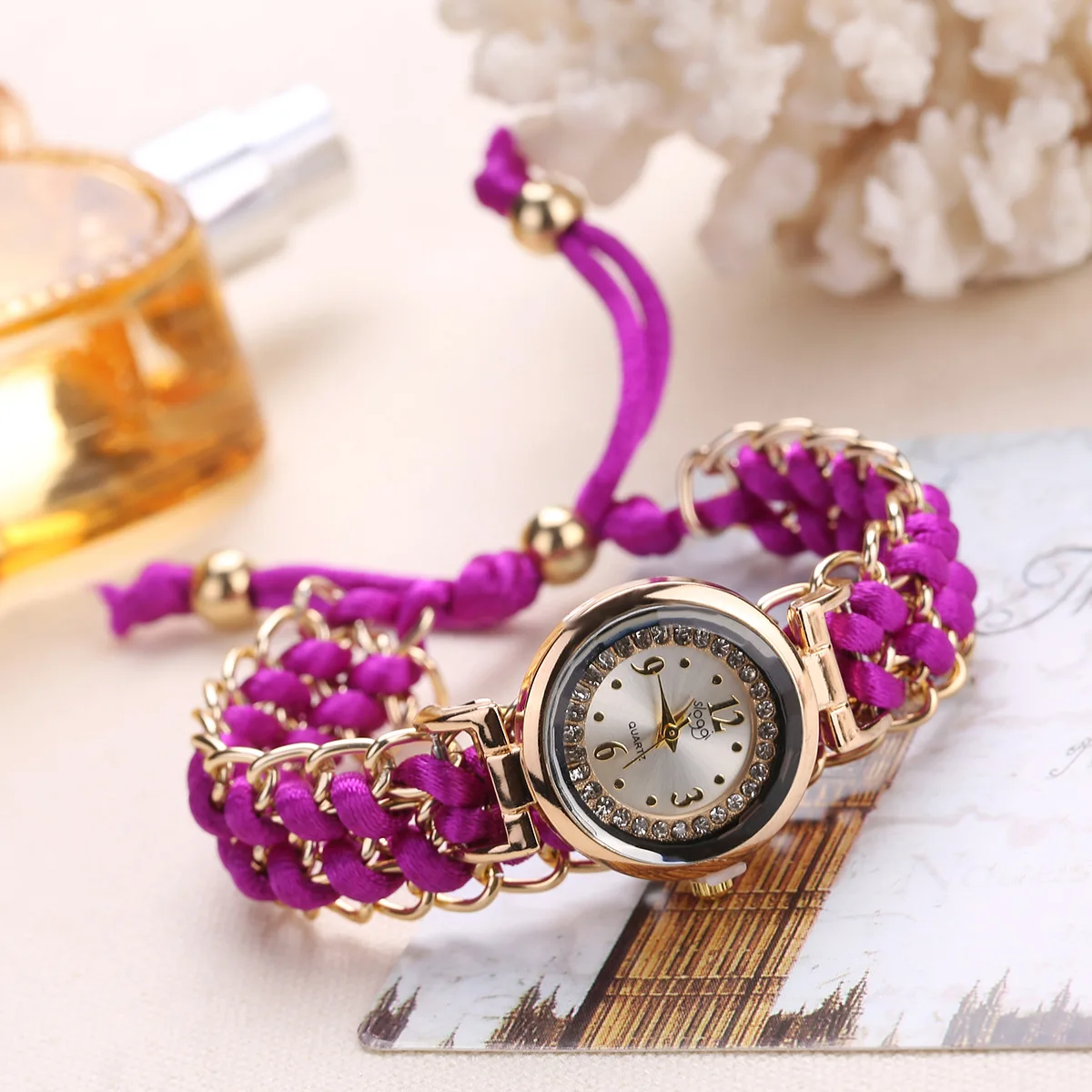 

Reloj Mujer Women Casual Leather Alloy Bracelet Wristwatch Workmanship Knitted Strao Quartz Women Watches Montre Femme