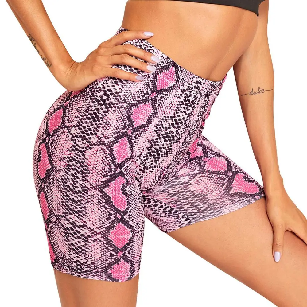 Fashion Women Summer Sexy Snakeskin Print Fitness Leggings Sports Tight Plus Size Casual Mid Elastic Waist Skinny Cycling Short For 2019