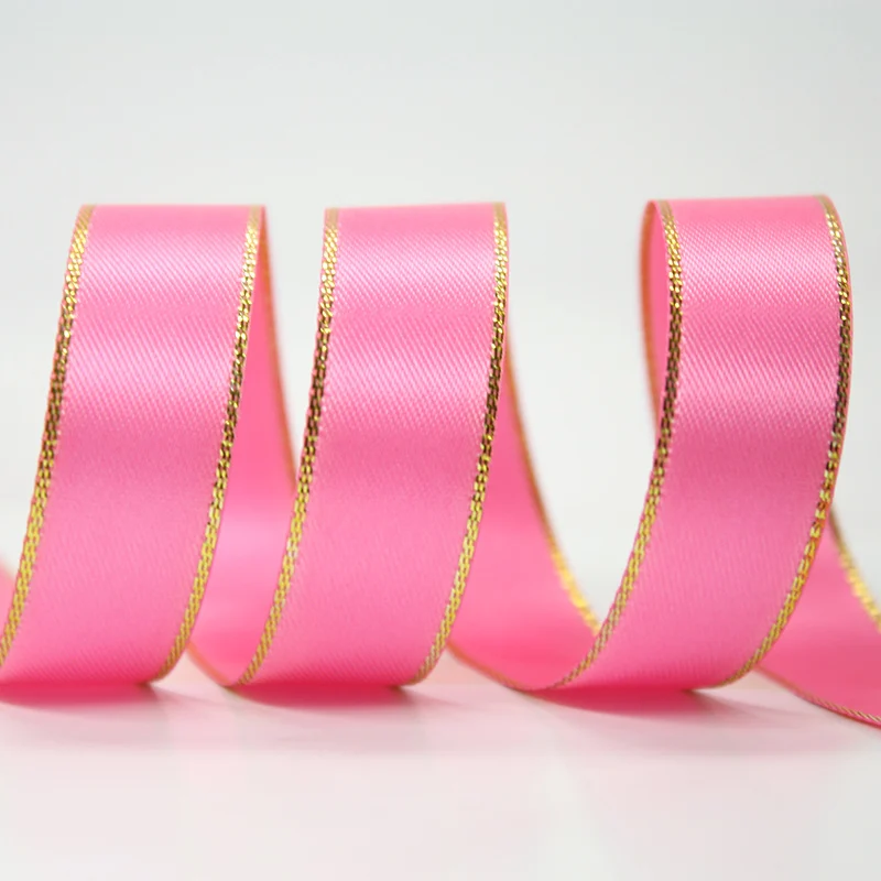 YAMA атласная лента с золотыми краями 0,125 дюйма 3 мм 500 ярдов/партия для самостоятельного изготовления аксессуаров для платьев свадебные украшения - Цвет: hot pink 156