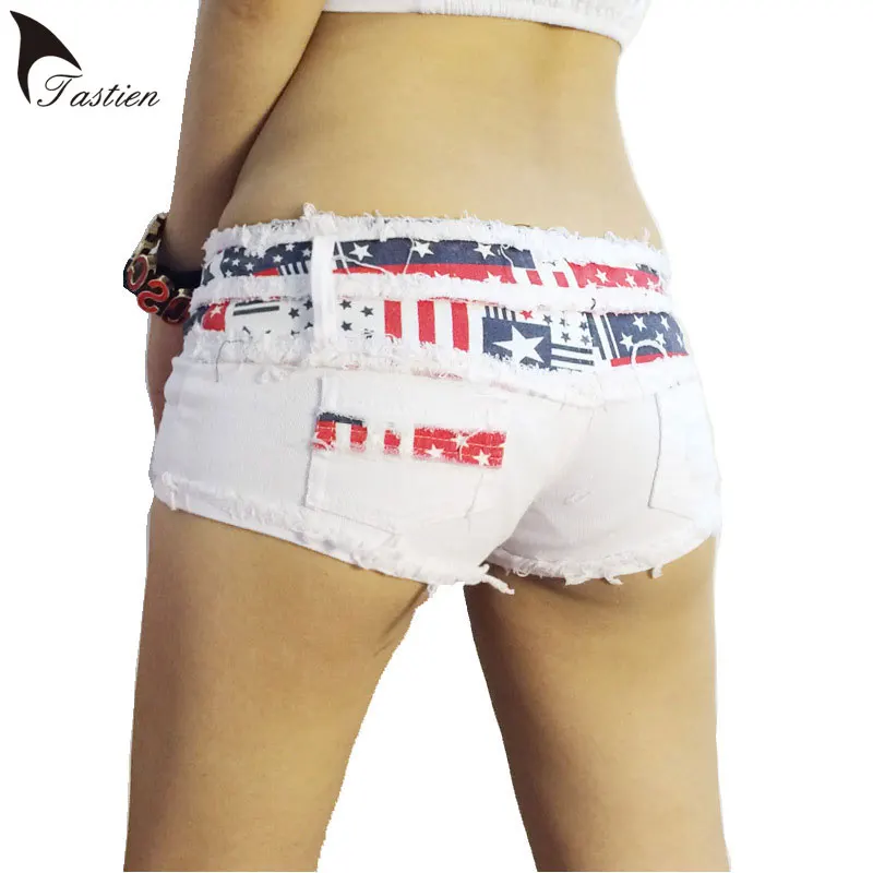 Tastien New Sexy Women Shorts Skinny Flag Summer Denim Cotton Jeans Short Low Waist Stretch Mini