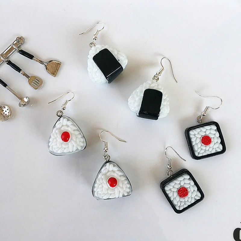 

Lovely Handmade Japanese Harajuku Rice Balls Drop Earrings DIY Cute Geometric Sushi Food Fun Earrings For Women Girl Jewelry