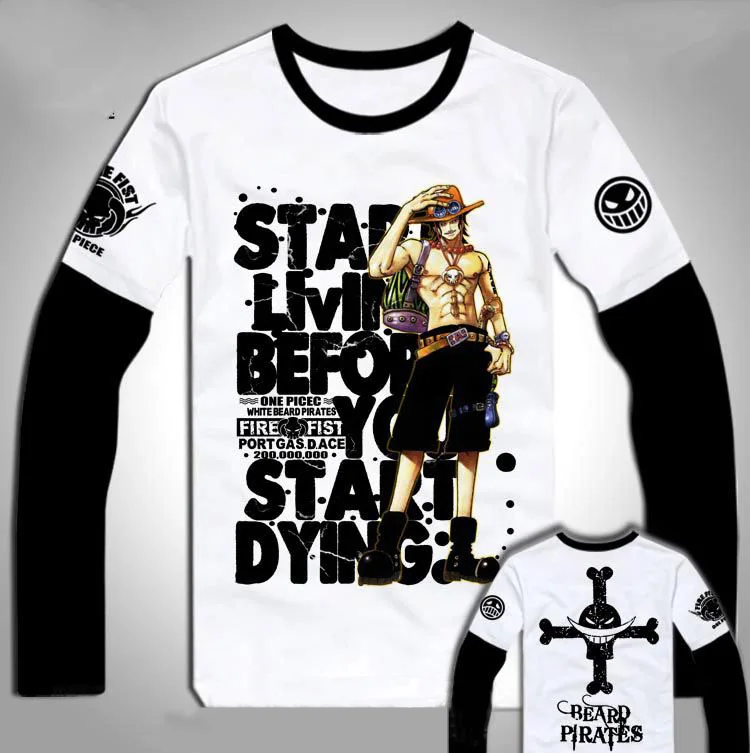Top Anime One Piece Trafalgar Law Cotton Shirt Long Sleeve Tshirt Tee Clothing