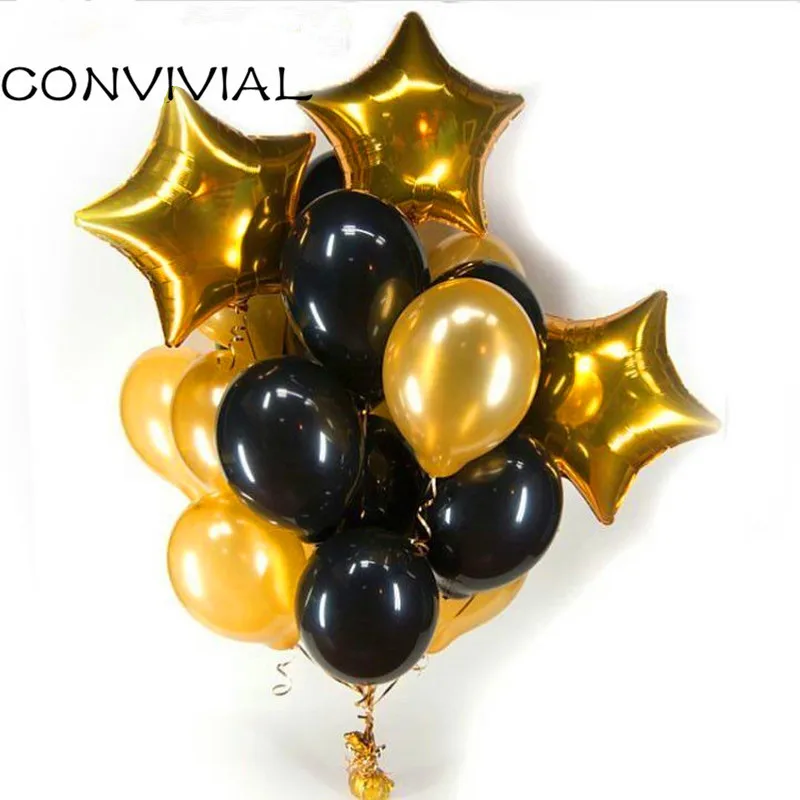 13 шт черные золотые латексные шары золотые Звездные воздушные фольгированные шары Свадебные украшения Воздушные шары на день рождения черные вечерние надувные принадлежности - Цвет: Золотой
