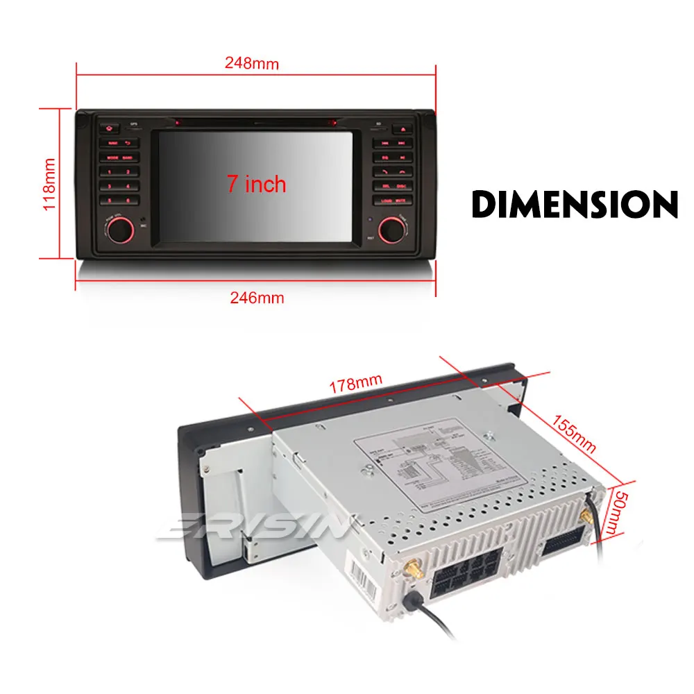 Top Erisin ES7339B 2 din Android 8.0 Octa Core 4GB RAM Car DVD GPS DAB for BMW 5er E39 E53 X5 M5 GPS Radio BT 3