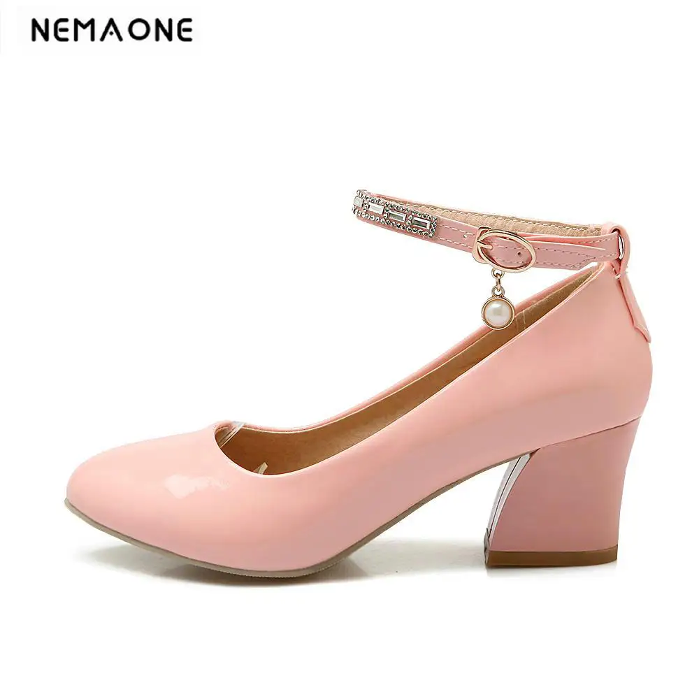 

Elegant ankle strap Women's Pumps Fashion poined Toe Concise Design med square Heel Shoes for Woman
