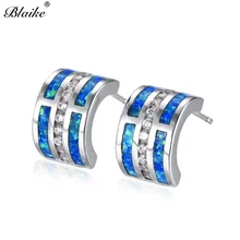 Blaike полукруглые 925 серебро опаловые серьги Модные женские белые/синие огненные камни юбилейные серьги-гвоздики