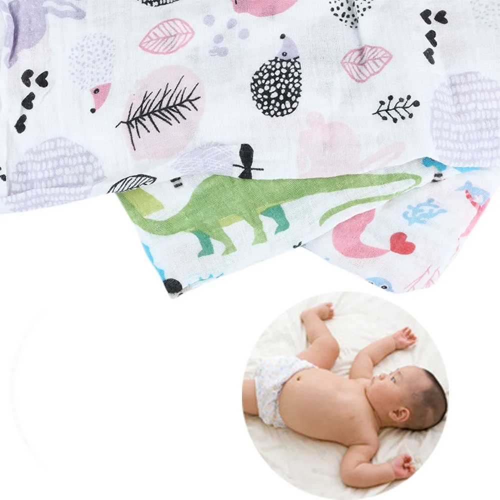 1 STÜCK Beliebte Neugeborenen Weiche Atmungsaktive Musselin Decke Baby Swaddle Cartoon Gedruckt Baumwolle Multi-verwendung Decke Bettwäsche Wrap