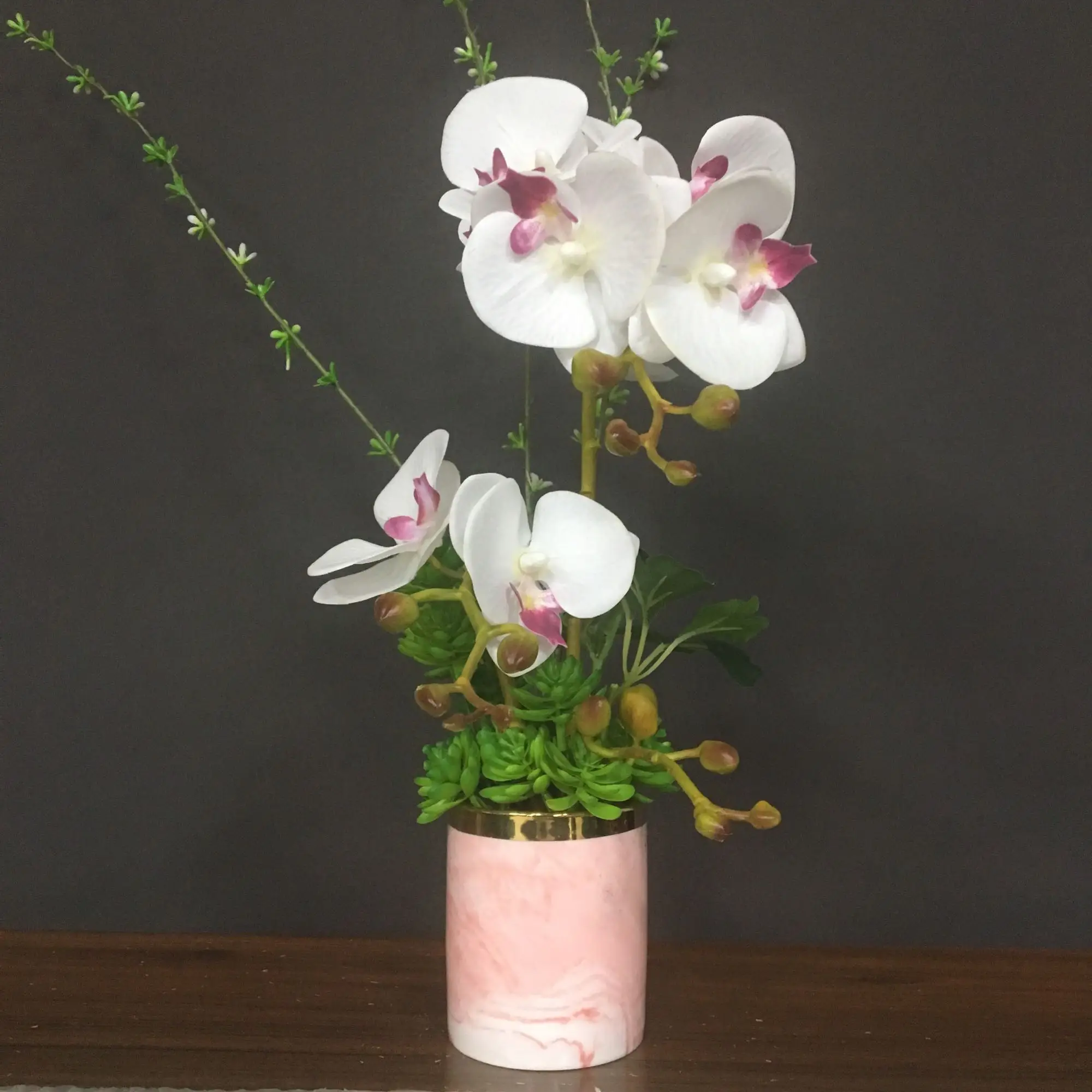 

Nordic Minimalism Style Marble Pattern Golden Ceramics Vase Tabletop Flower Pot set Home Wedding Living Room Decoration