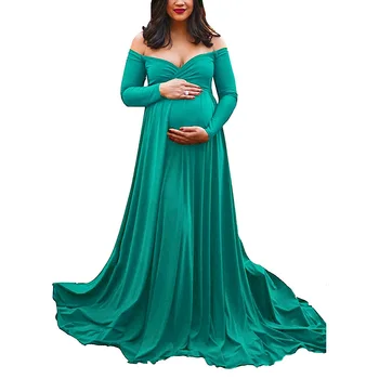 

Women Dress Maternity Photography Props Dresses For Pregnant Women Clothes For Photo Shoot Pregnancy Off Shoulders Long Dresses