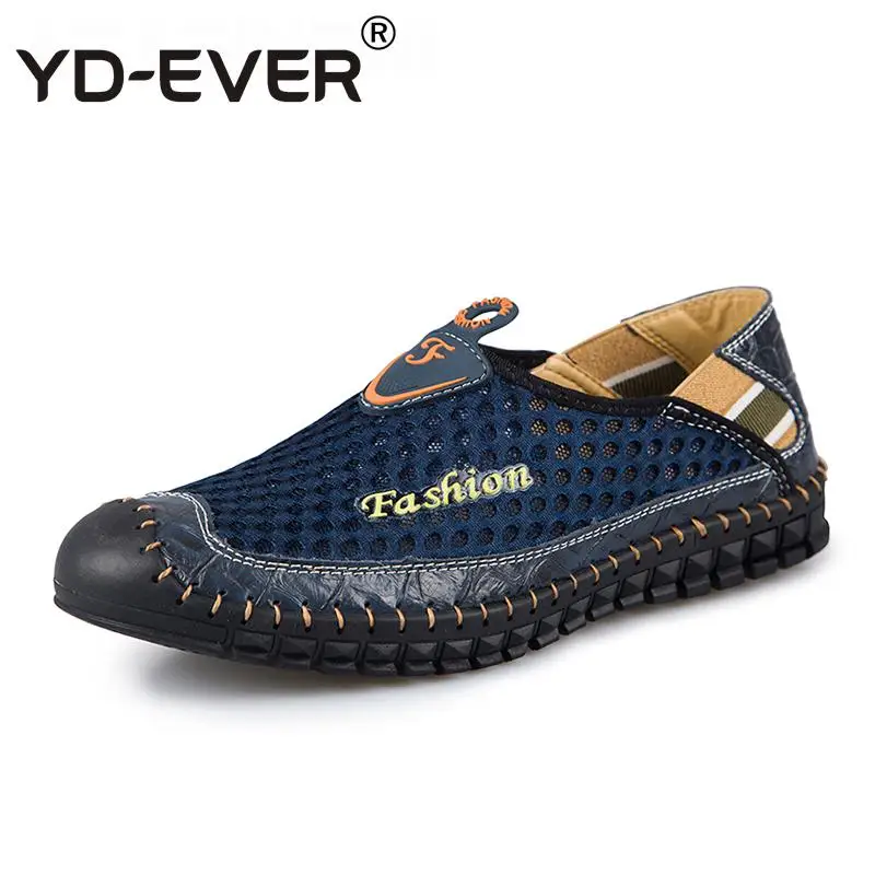 YD EVER breathable hole Men Summer Mesh Loafers Walking lightweight