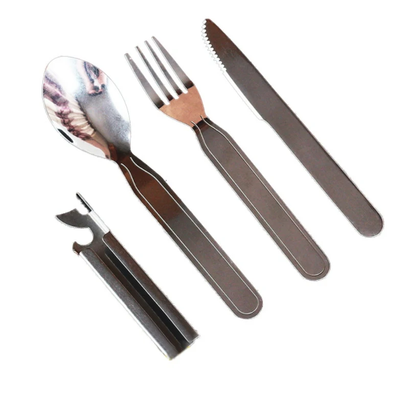 

Outdoor Survival Tool Camping Stainless Steel Cutlery 4 Sets of Multi-Function Knife Fork Meal Spoon Outdoor Portable Suit