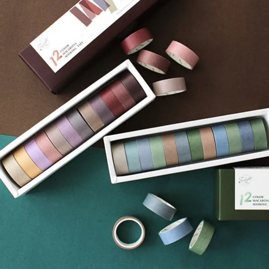 

12 Pcs/Box Vintage color concise washi tape DIY decoration scrapbooking planner masking tape adhesive tape label sticker