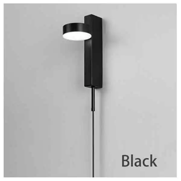 Светодиодный настенный светильник с переключателем на кнопке 0-7 Вт, настенный светильник с регулируемой яркостью, современный настенный светильник в скандинавском стиле для спальни, лампа для чтения - Цвет абажура: Black