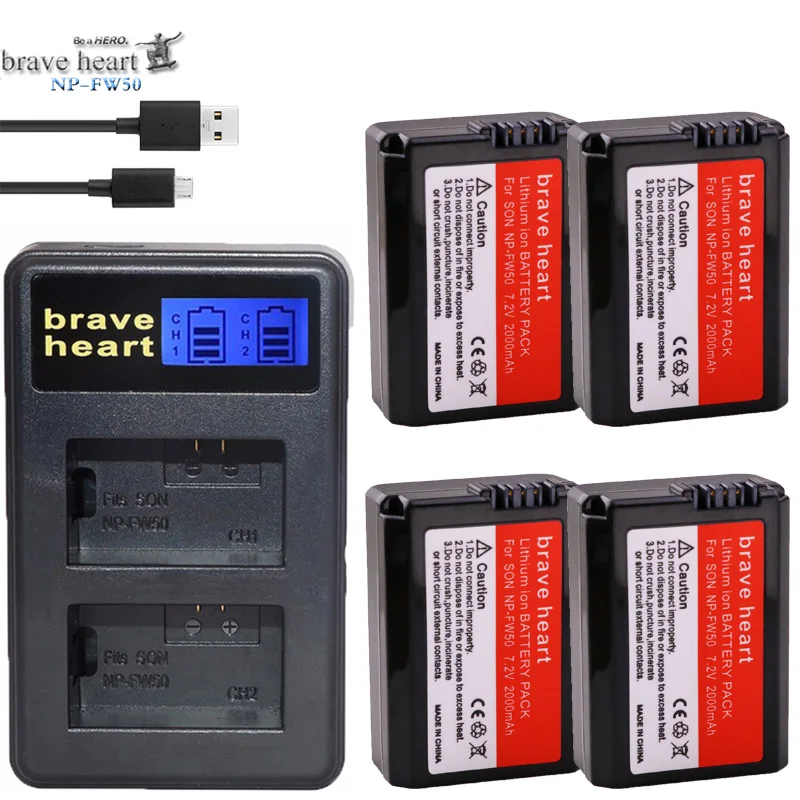 

4pc NP-FW50 NP FW50 FW50 Battery+LCD USB Dual Charger for Sony A6000 5100 a3000 a35 A55 a7s II alpha 55 alpha 7 A72 A7R Nex7 NE