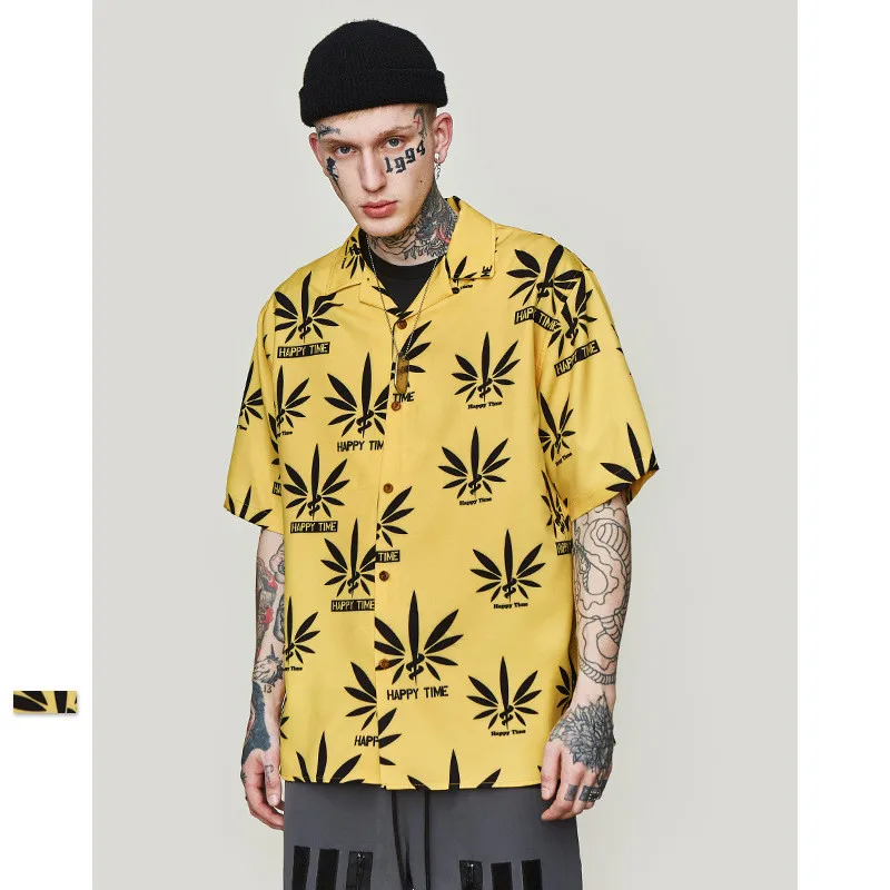 

men women fashion shirt kanye west Vintage hemp leaf tops hip hop harajuku streetwear justin bieber print shirts hawaiian shirt