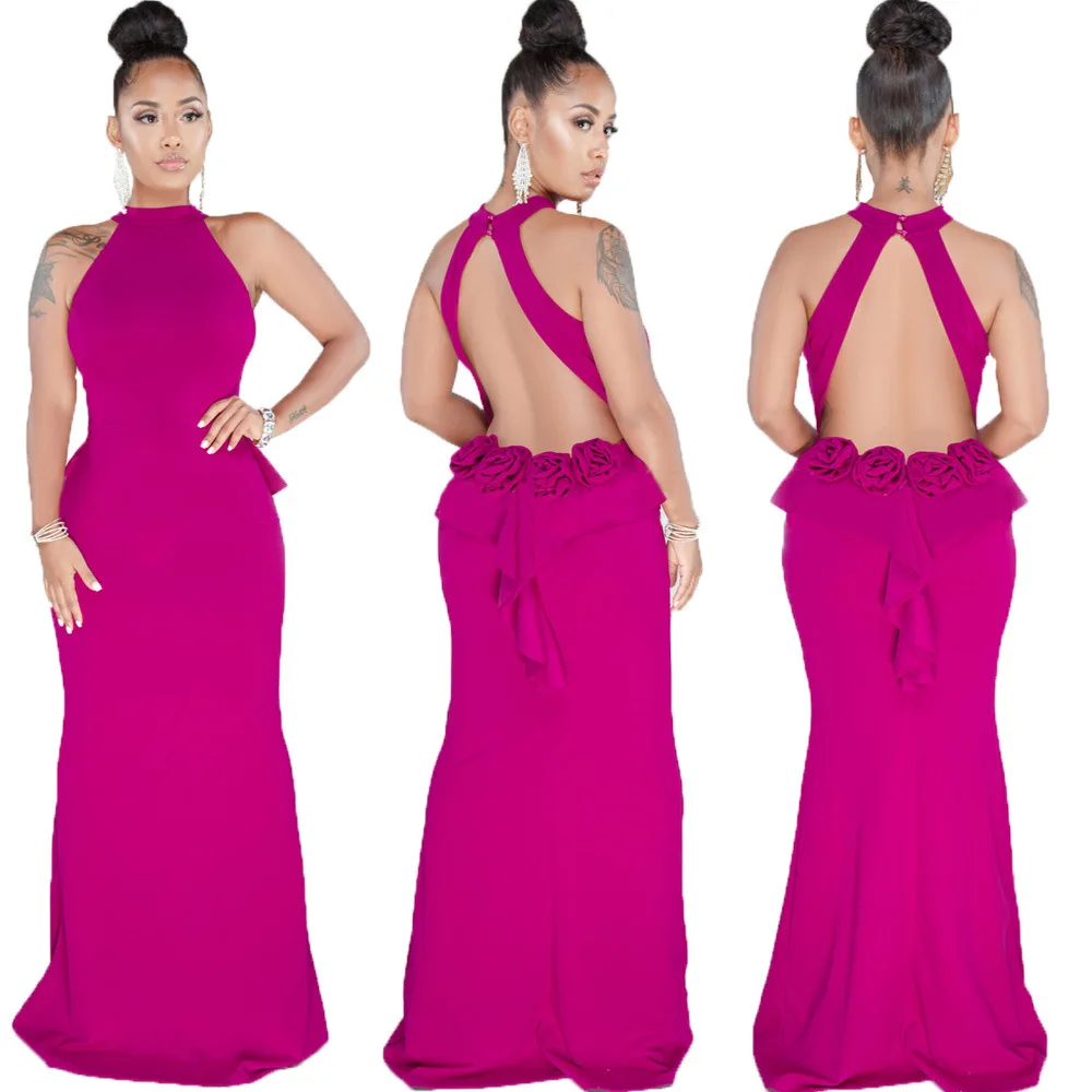 

Sleeveless Halter Maxi Dress Woman Elegant Long Party Dress Sexy Backless Ladies Slim Dresses Vintage Vestidos Femme Robe