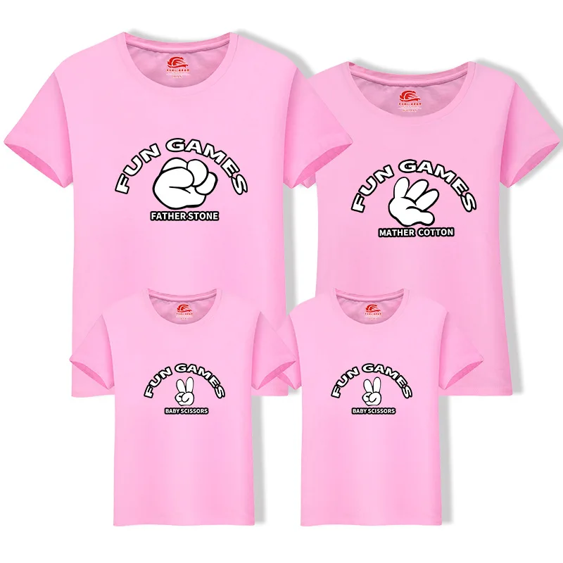Одинаковые комплекты для семьи летняя футболка с короткими рукавами верхняя одежда из хлопка для мамы папы, сына, дочки платье Roshambo игры