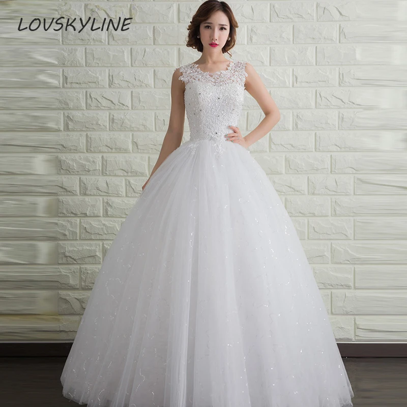 

Sleeveless Lace UP Back Beaded Ivory Wedding Dress Vestidos De Noiva Lace Tulle China Bridal Gowns