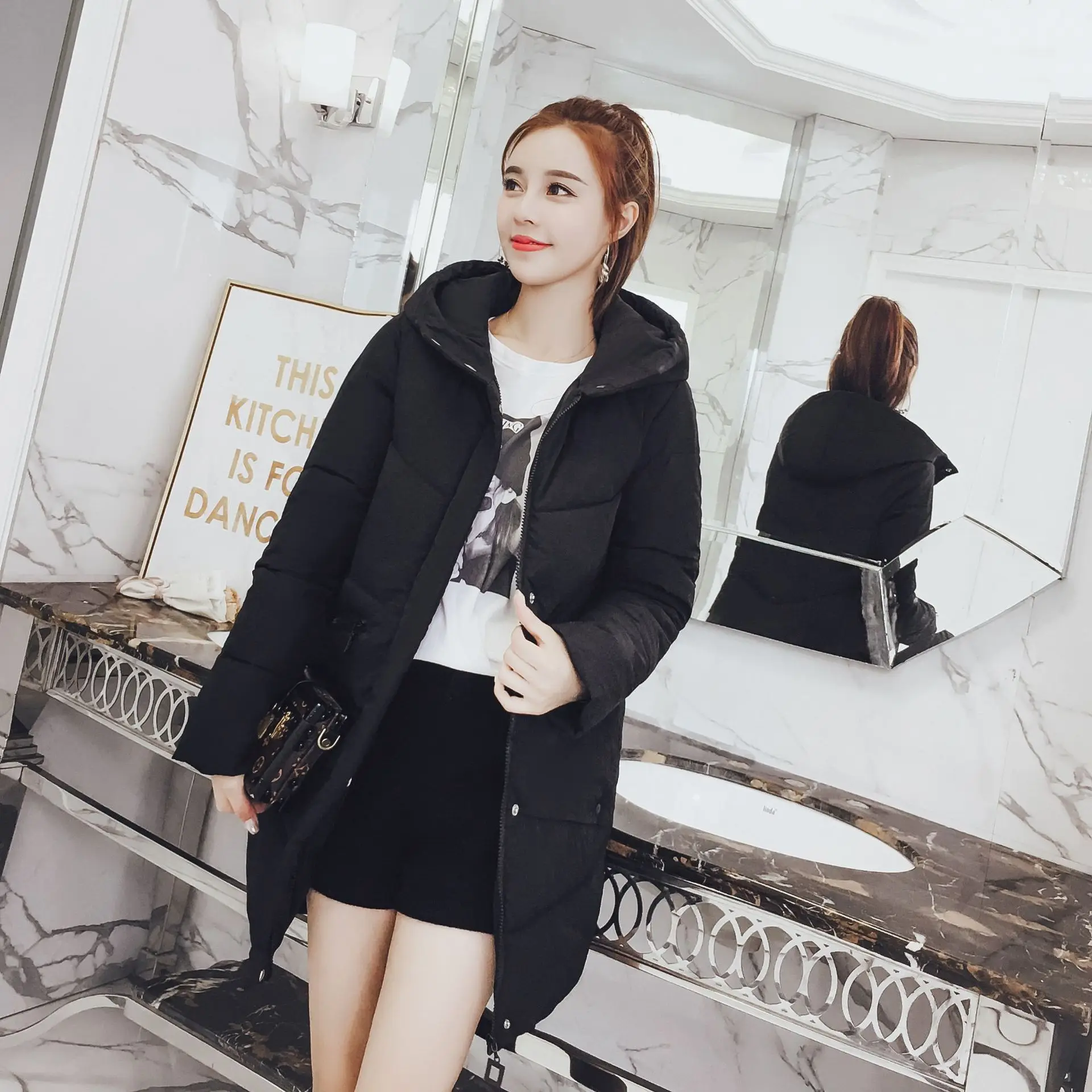 2018 blanc Femme Et D'hiver taille Poches Manteaux À Mode Large gris Veste Coton Chaud Solide Capuche rouge Long Mujer Parkas Rembourré Vestes Noir fEnBU