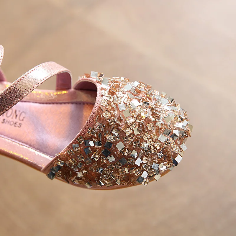 Детские кожаные босоножки для девочек JUSTSL летние модные с блестками и бантом