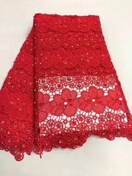 

Latest Popular Designs Red Multicolor Beads Lace Fabric 5 Yards African Lace Fabric High Quality indian silk George lace fabric