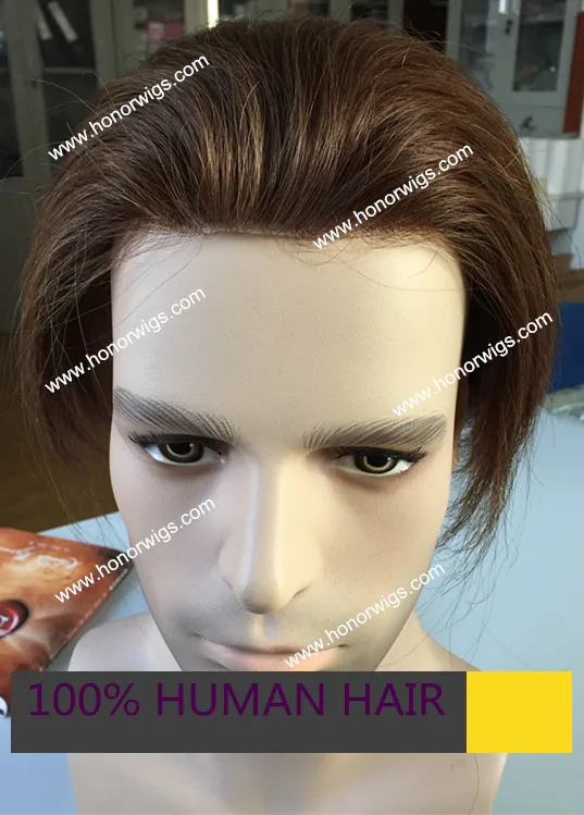 

flat back style discount price 100% human real hair mono mesh thin skin perimeter men's toupee brown color custom toupee HT264