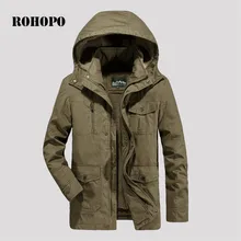 ROHOPO парка Съемная шапка и внутренняя зимняя мужская militar пальто свободного кроя из хлопка с кашемировой подкладкой прямое полевое рабочее пальто