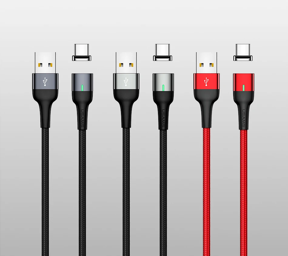 USAMS Micro USB Магнитный кабель usb type C светодиодный магнитный usb кабель для зарядки iphone samsung Xiaomi huawei USB кабель для зарядного устройства