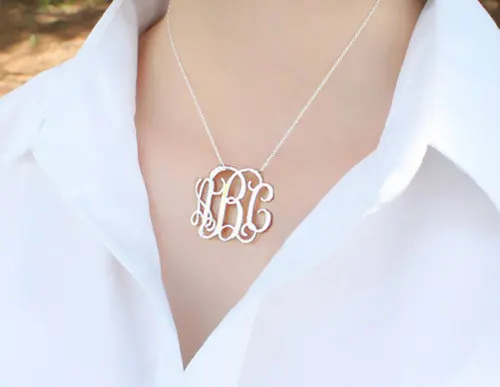 2 Inch Big Monogram Name font b Necklace b font Personalized 3 Initial Large Pendant Custom