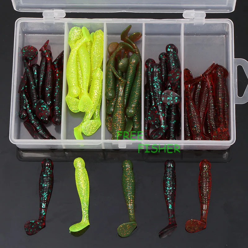 Buy 50pcs fishing kit soft lure bait worm plastic