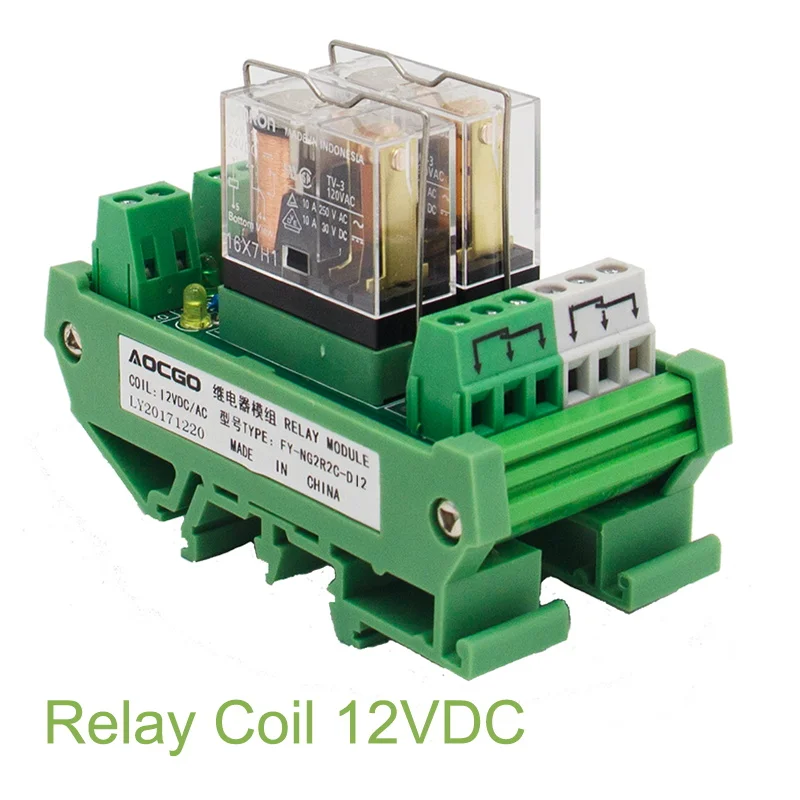 

2 Channel 1 SPDT DIN Rail Mount OMRON G2R 12V DC/AC Interface Relay Module