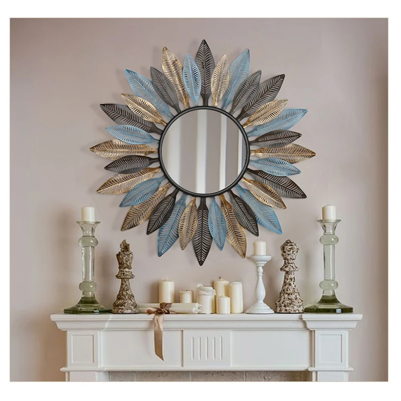 

French Wrought Iron Wall Hanging Decorative Mirror Ornaments Crafts Home Livingroom Sofa Porch Background Wall Mural Accessories