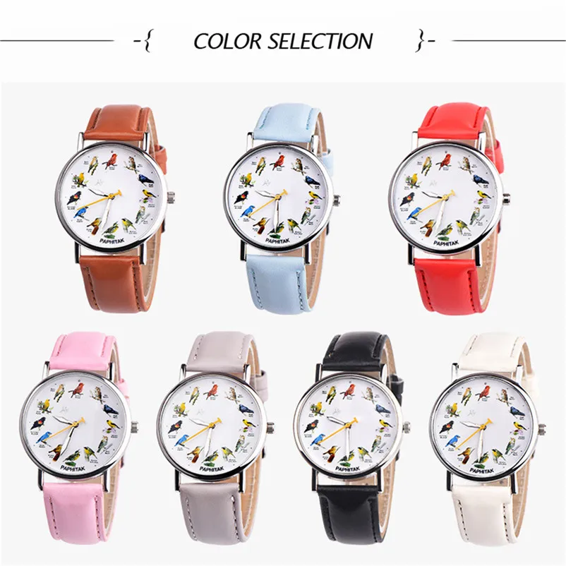 Fashion Women Watches Ladies Casual Watch Couple Retro Bird Design Leather Band Analog Alloy Quartz Wrist Watch Clock J13#N (9)