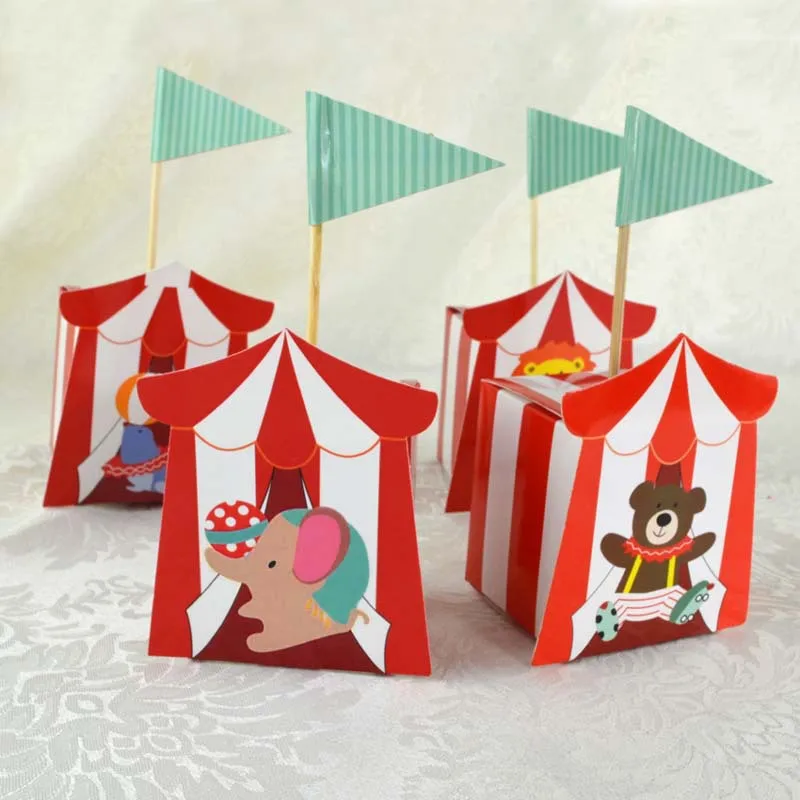 50PCS Cute DIY Cartoon Circus Theme Party Candy Box for Kids Birthday Party Baby Shower Decoration Dragee Gift Box Supplies