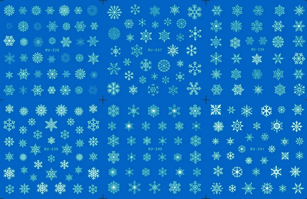 

6 SHEETS /  LOT Water Transfer Decal Nail Sticker MERRY CHRISTMAS XMAS WHITE DIFFERENT SNOW FLAKE FLOWER  RU236-259