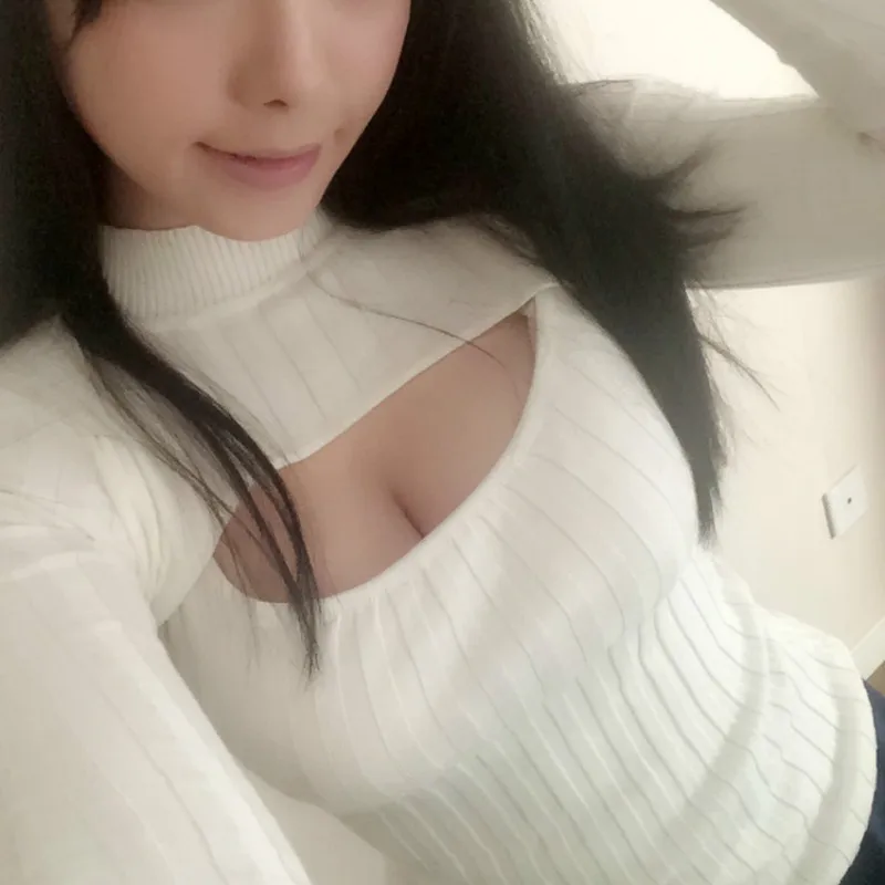 Sexy Open Chest Sweaters Autumn Winter Black Halter Knitted Sweater White Sexy Pullover Women Tops Slim V Neck Long Sleeve Femme