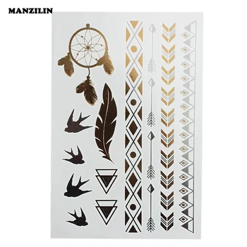 

Dreamcatcher Tattoo Stickers Sexy Body Tattoo Arrow Triangle Pattern Combination Waterproof Flash Golden Temporary Tattoo