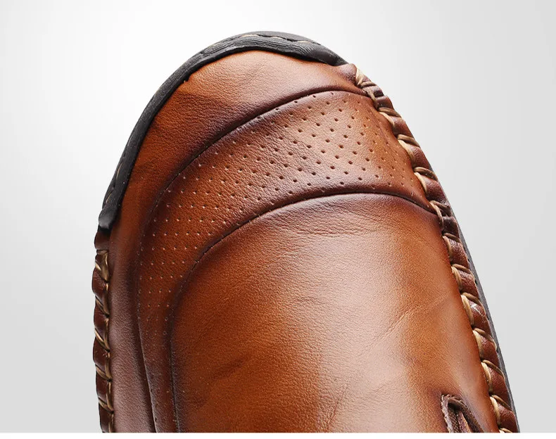 Мужские туфли из натуральной кожи дышащие легкие Повседневное плоской подошве мужской обуви мужские больших размеров лоферы в ретро-стиле