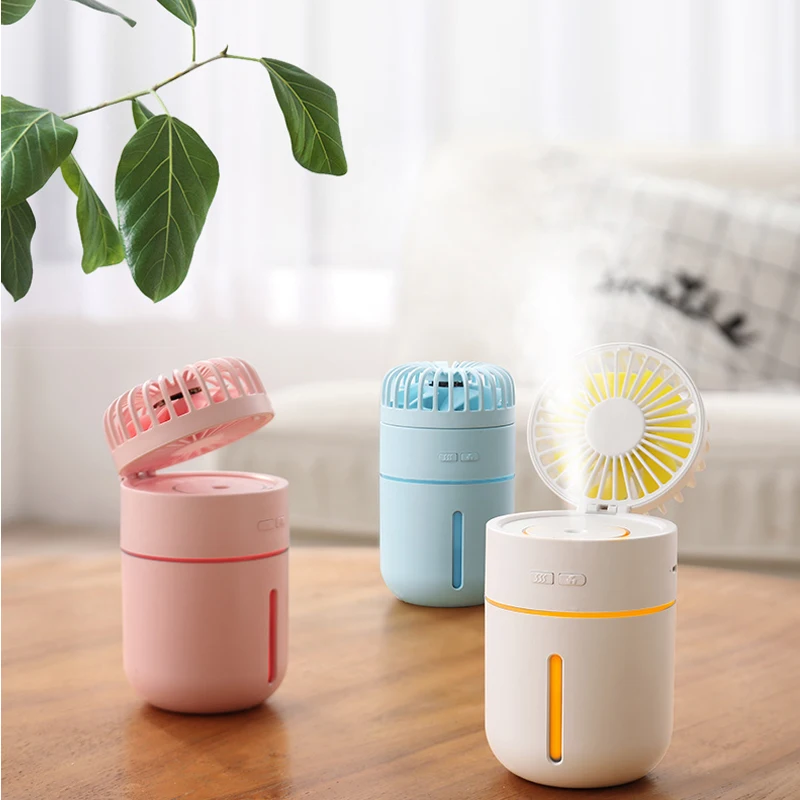 

Portable Air Humidifier Mini USB Fan desk air conditioner humidification cooling Rechargeable Adjustable Fan LED Light