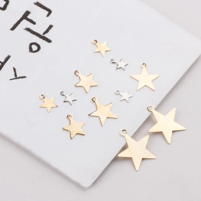

100pcs 6/8/10/13/17mm Copper Material Silver gold simple STAR blank stamp charms for necklace Pendant for DIY Jewelry making
