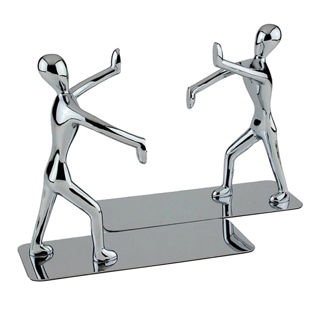 Pair Heavy Duty Metal Kungfu Man Bookend Desktop Book Stands Bookshelves for Study Room Dorm Office Decoration