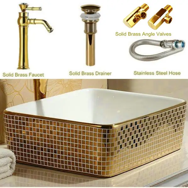 Мозаичная Золотая художественная столешница прямоугольная керамика раковина для ванной комнаты - Цвет: Package 3