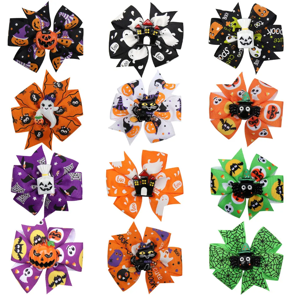

AHB Hair Accessories Halloween 3" Small Hair Bows Hair Clips for Girls Funny Print Bowknot Hairpins Festival Party Kids Headwear