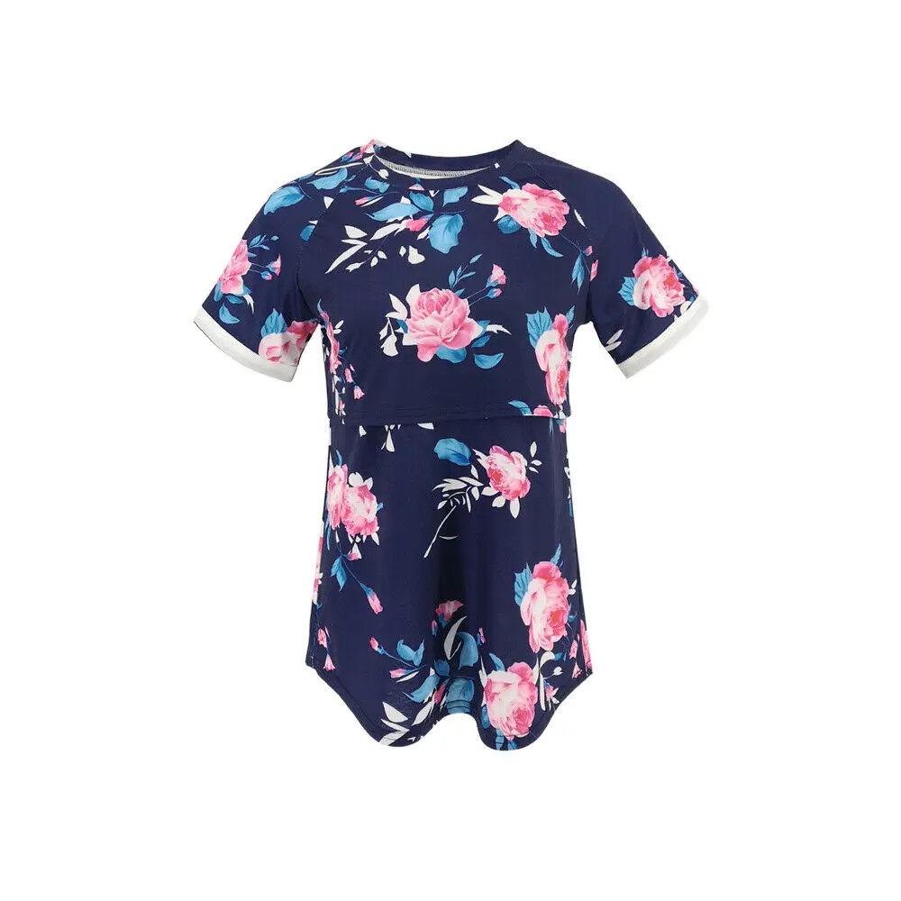 Одежда для беременных женская блузка для кормления футболка Цветочная блузка - Цвет: Синий