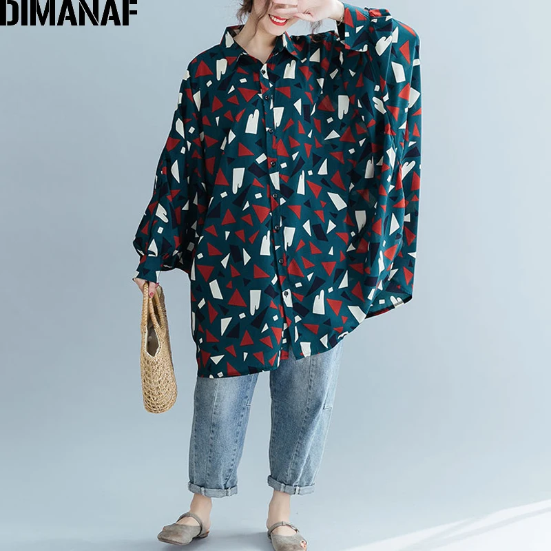 

DIMANAF Plus Size Women Blouse Shirt Lady Tops Tunic Big Size Cotton Batwing Loose Casual Female Clothes Print Geometric 5XL 6XL