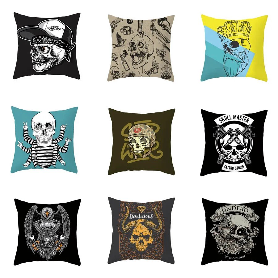 

YWZN Skull Printing Cushion Cover Creative White Skull Polyester Throw Pillow Case Decorative Pillowcase Cushion Cover poduszka