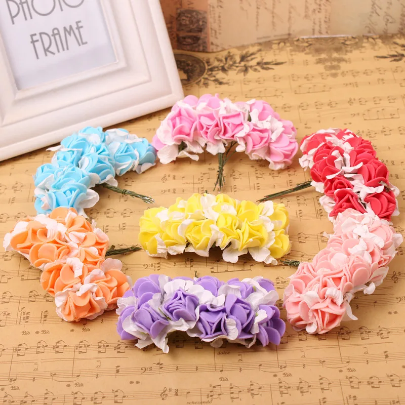 

12Pcs 2.5cm Pompon Mini PE Foam Strawberry flower Artificial Silk Flowers bouquet For Wreaths DIY Wedding Scrapbook Fake Flower