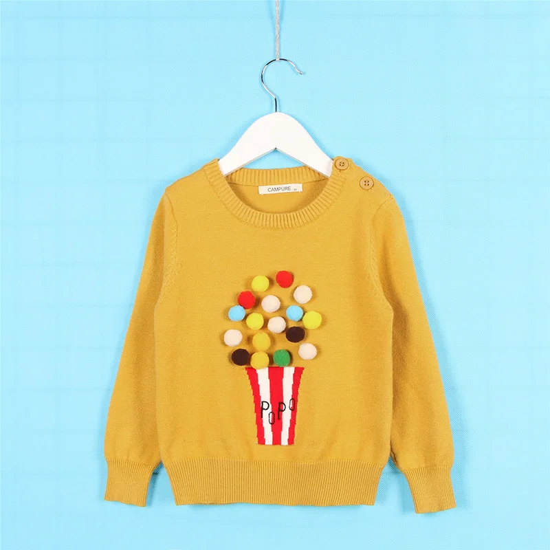 Рождественский свитер; зимняя одежда для маленьких девочек; коллекция года; осенняя одежда для мальчиков; пуловер с рисунком попкорна; вязаные детские свитера
