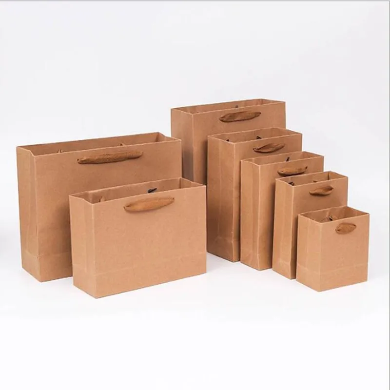 

10PCS/Lot Kraft Paper Bag With Handle Baby Shower Wedding Birthday Party Favor Gift Christmas New Year Shopping Package Food Bag