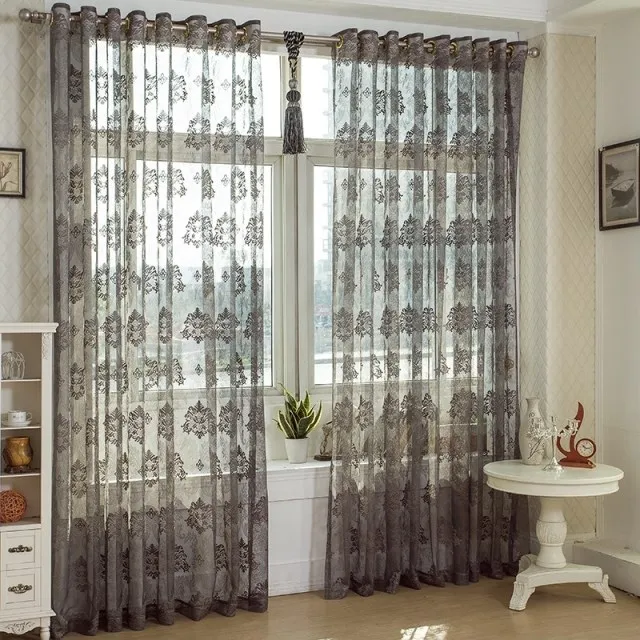 Grey lace jacquard gauze shade hollow out breathable light curtain